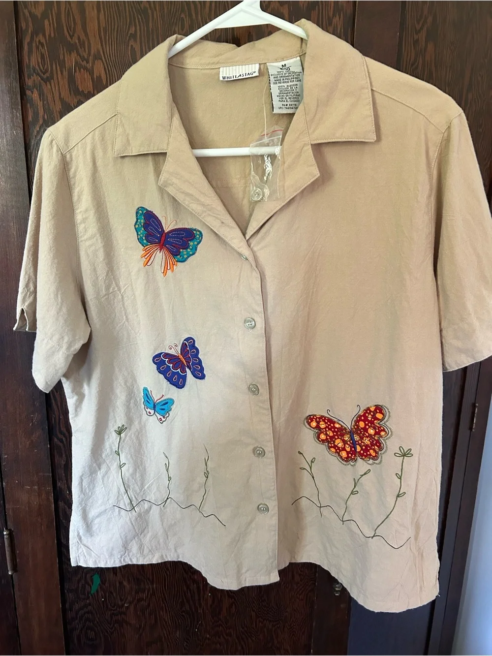 Vintage Women's Butterfly Embroidered Button-Up Top